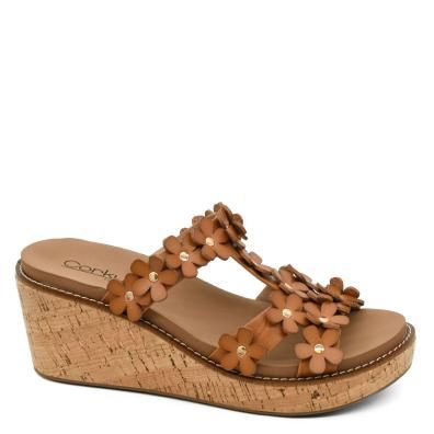 CORKYS  MIC DROP WEDGE SANDAL W/LASER COGNAC CUT FLOWERS