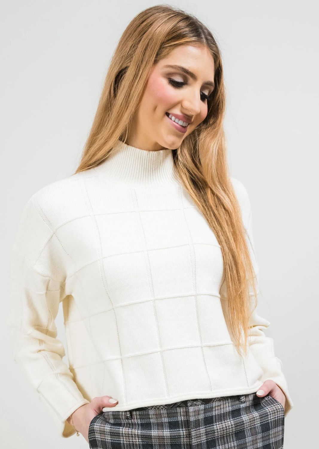 Cassidy Windowpane Knit Sweater | Lisette