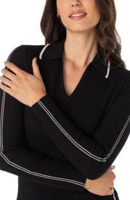 LIVERPOOL BLK COLLAR SWTR STRIPE SLV