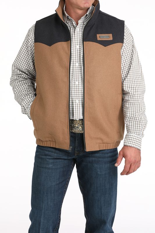 CINCH BRN WOOLY CONCEAL VEST W/BLK YOKE