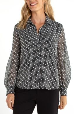 LIVERPOOL L/S COLLARED WOVEN BLOUSE W/TIE SHEER SLV