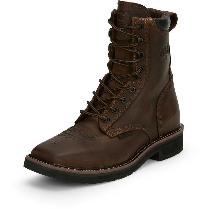 JUSTIN | MENS PULLEY SE682 8” STEEL TOE LACE UP WORK BOOT