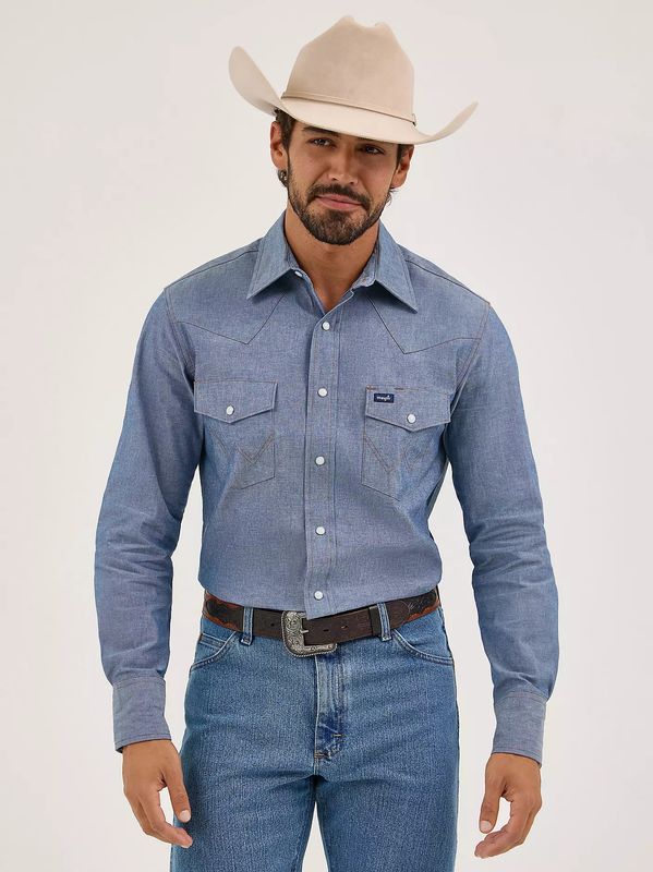 Chambray Snap Western Work Shirt | Wrangler Cowboy Cut