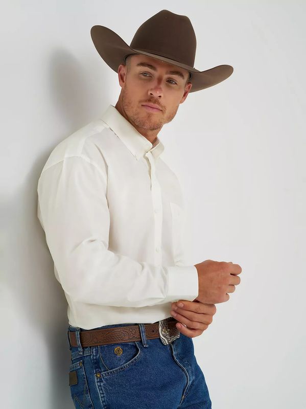 Men's George Strait Wrangler White Button Down Long Sleeved Shirt|MGS268W