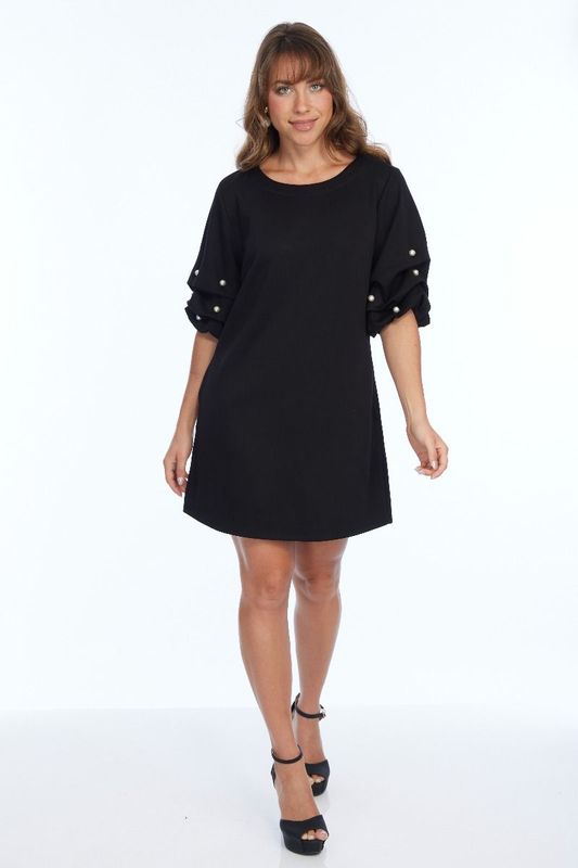 LIOR | WOMENS DAFFODIL BLACK SOFT KNIT DRESS WITH PEARL DETAIL