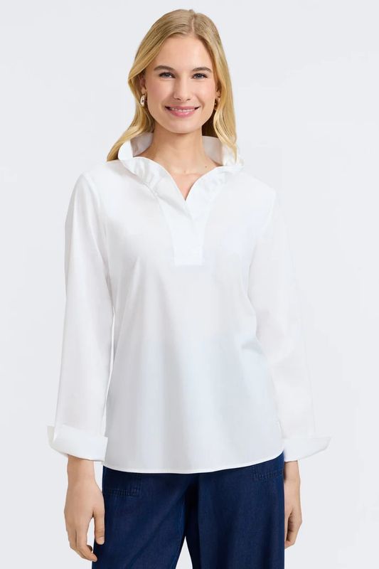 FOXCROFT | WOMENS TAMMY POPOVER BLOUSE W/RUFFLE COLLAR
