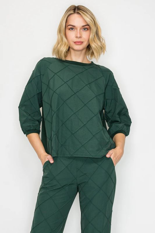 JOH | JACOB WOMENS DIAMOND STITCH BANDED SLEEVE TOP