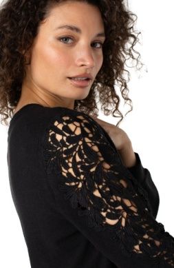 LIVERPOOL | WOMENS BLACK LACE SLEEVE  NECK TOP