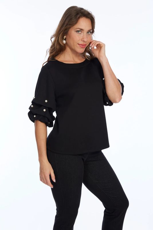 LIOR | ZILA WOMENS SOFT KNIT TOP WITH PEARL DETAIL