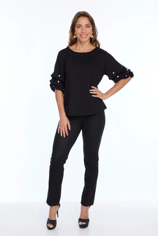 LIOR | ZILA WOMENS SOFT KNIT TOP WITH PEARL DETAIL