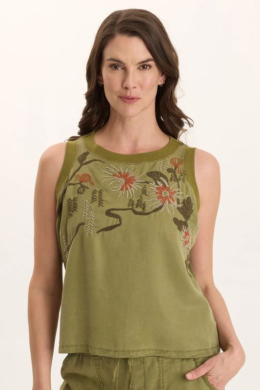 XCVI | WOMENS KATRINE SOFT TWILL EMBROIDER TANK TOP