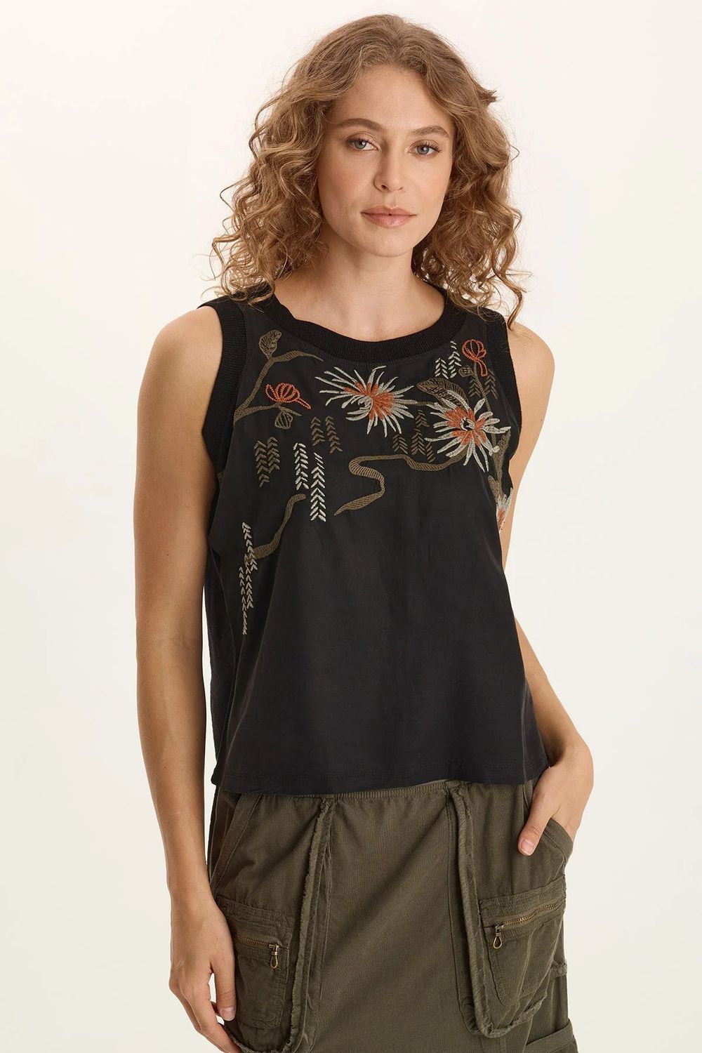 XCVI | WOMENS KATRINE SOFT TWILL EMBROIDER TANK TOP