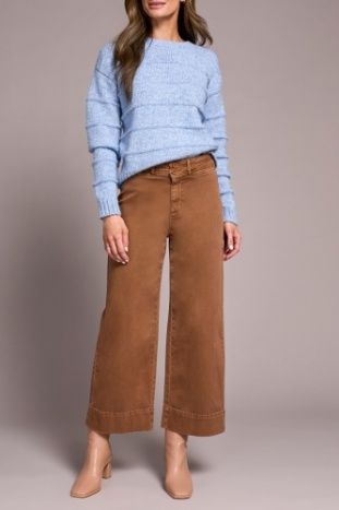 TRIBAL | WOMENS BROWN STRETCH DENIM PALAZZO PANT