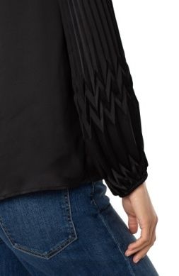 LIVERPOOL BLK SHINY WOVEN PLEAT SLV BLOUSE