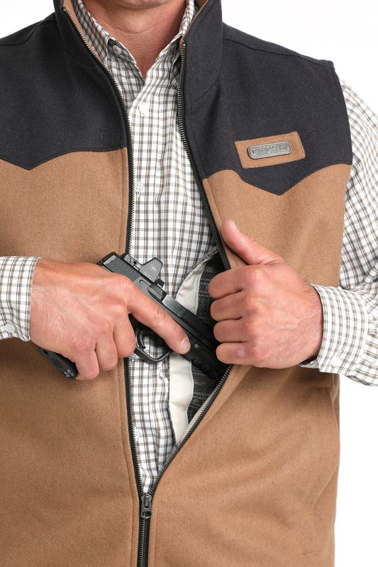 CINCH | MENS TAN/BROWN WOOLY WESTERN CONCEAL CARRY VEST