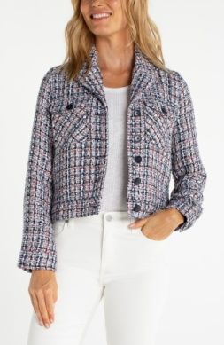 LIVERPOOL | WOMENS  NAVY MULTI PLAID TWEED JACKET