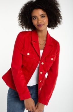 Women’s Red Denim Peplum Jacket | Liverpool