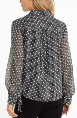 LIVERPOOL L/S COLLARED WOVEN BLOUSE W/TIE SHEER SLV