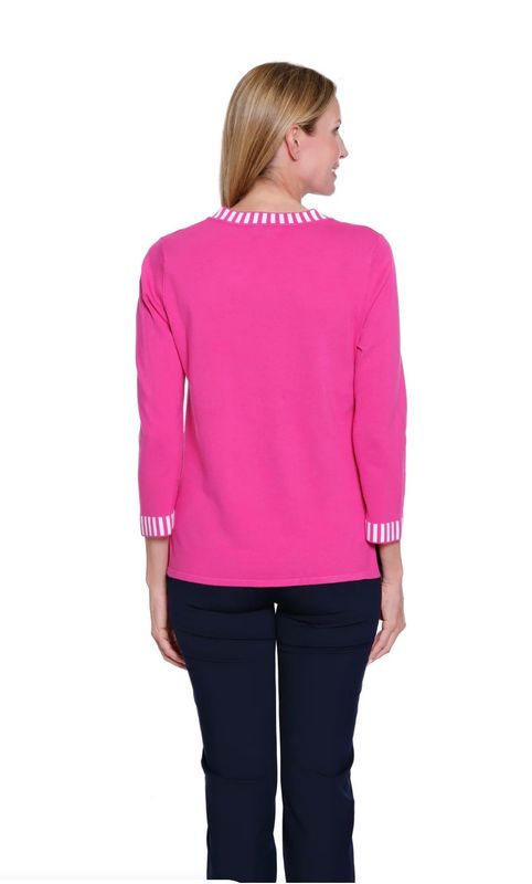 MULTIPLES | WOMENS V-NK 3/4 SLEEVE KNIT TOP WITH STRIPE DETAIL