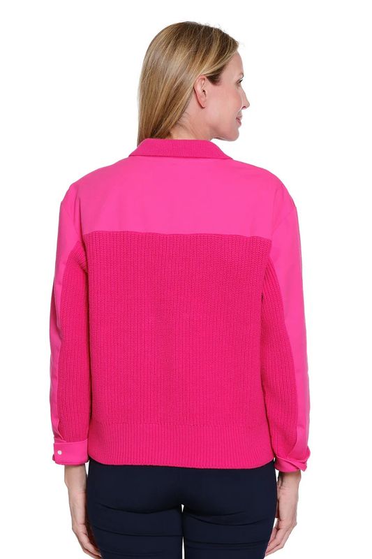 MULITPLES | WOMENS HOT PINK KNIT/LINEN COMBO JACKET