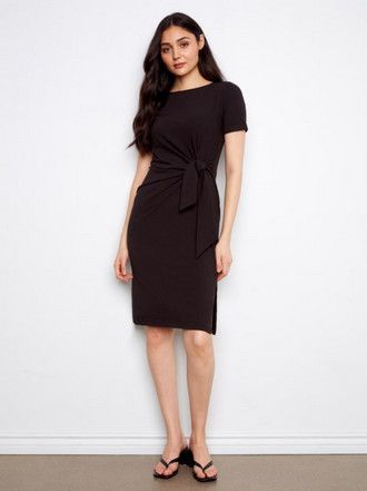 Black Short Sleeve Dress w/Side Tie | Charlie B C3250/579C