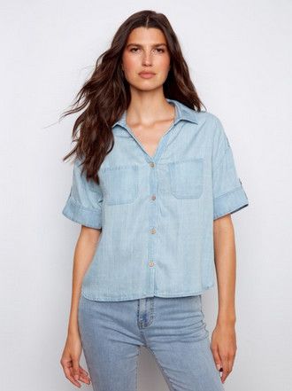 Women's Short Sleeve Tencel Blouse | Charlie B C4688/578C