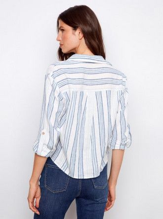 Women's Denim Stripe Twist Front Shirt | Charlie B C4604R/486C