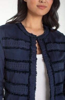 LIVERPOOL | WOMENS DENIM JACKET WITH FRAY &amp; LACE DETAIL