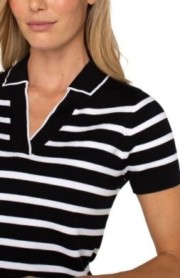 LIVERPOOL | WOMENS SHORT SLEEVE BLK/WHT KNIT TOP