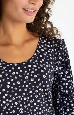 LIVERPOOL | WOMENS RUFFLE SLEEVE NAVY TINY DAISY PRINT TOP