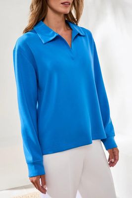 Techno Lux Scuba Knit Collared Long Sleeve Top | Tribal 2488-3390