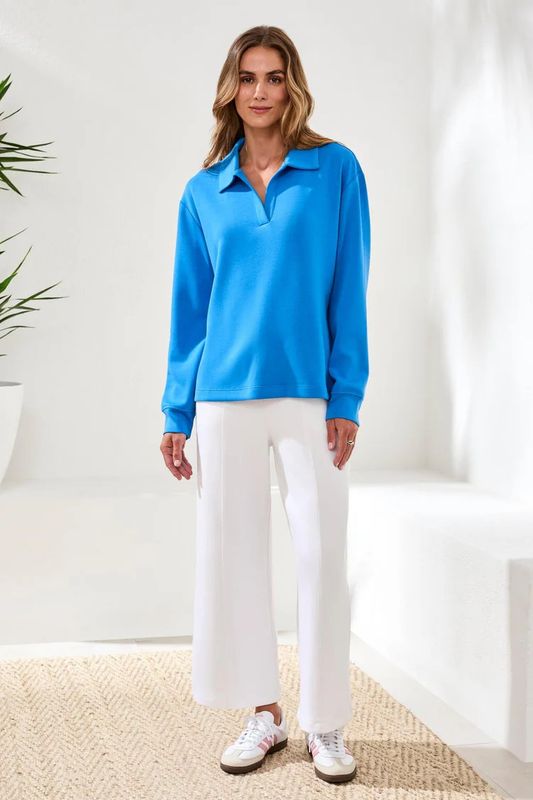 Techno Lux Scuba Knit Collared Long Sleeve Top | Tribal 2488-3390