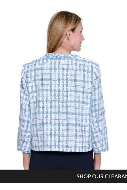 MULTIPLLES | WOMENS PLAID WHITE/TURQ TWEED JACKET