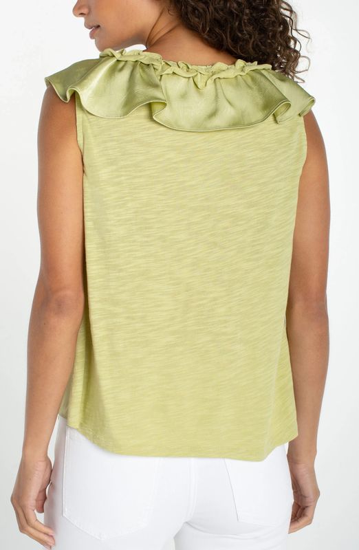 LIVERPOOL | WOMENS RUFFLE NECK SLEEVELESS SHIMMER TOP