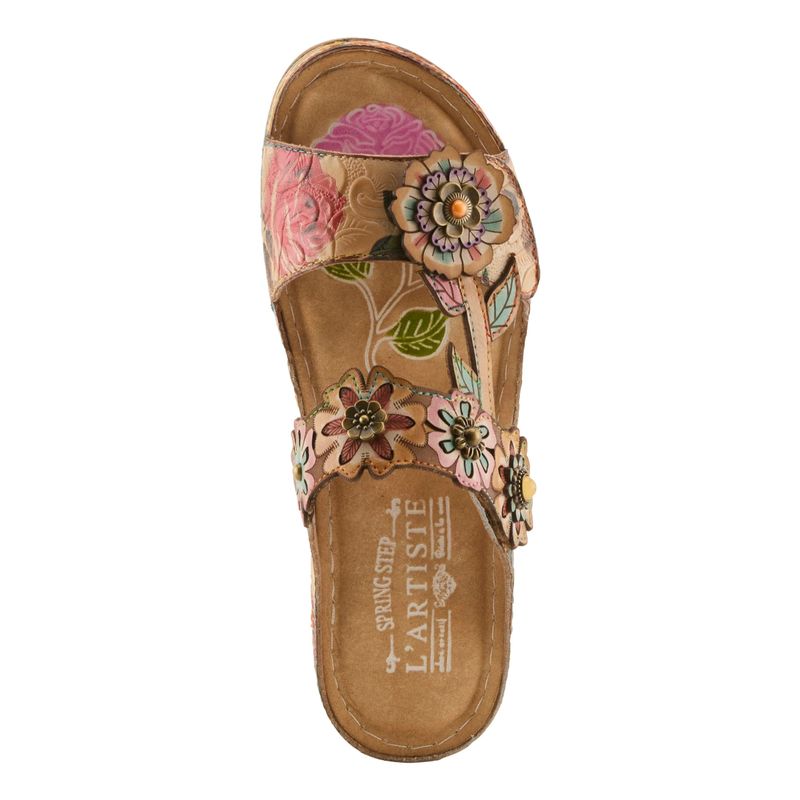 L’ARTISTE | SUMACAH WOMENS 2” WEDGE FLORAL LEATHER SANDAL