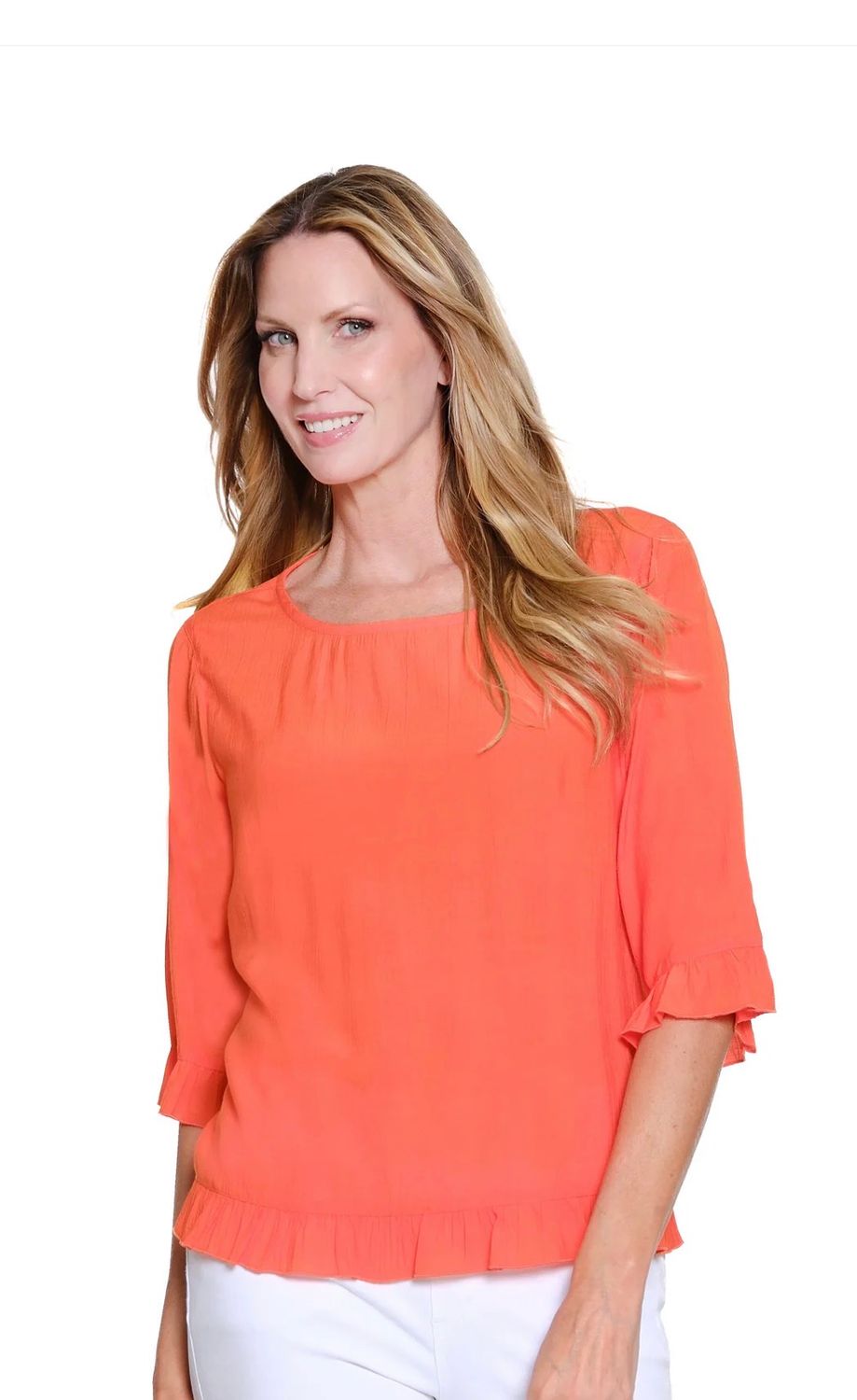 Women’s Ruffle Woven Top W/Button Back Detail | Multiples Clothing