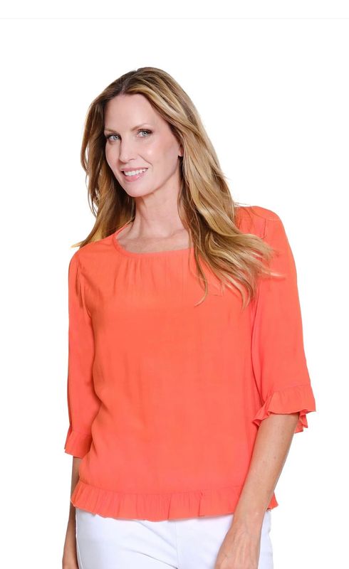 Women’s Ruffle Woven Top W/Button Back Detail | Multiples Clothing