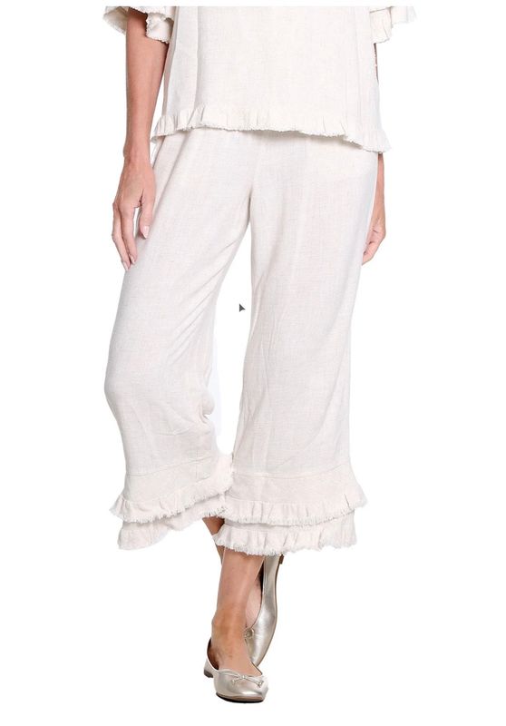 MULTIPLES | WOMENS TEXTURED SLUB CROP PANT W/FLOUNCE FRINGE HEM