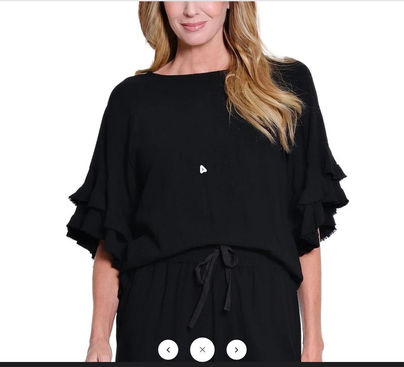 Women's Textured Slub Top w/Double Flounce Fringe Sleeve