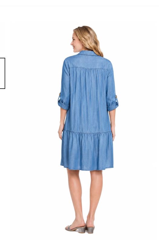 MULTIPLES | WOMENS DENIM FLOUNCE HEM DRESS