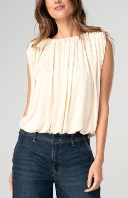 LIVERPOOL | WOMENS SLEEVELESS CREAM DRAPED BUBBLE TOP