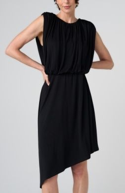 LIVERPOOL | WOMENS BLACK SLEEVELESS DRAPED ASYMMETRICAL DRESS