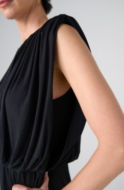 LIVERPOOL | WOMENS BLACK SLEEVELESS DRAPED ASYMMETRICAL DRESS