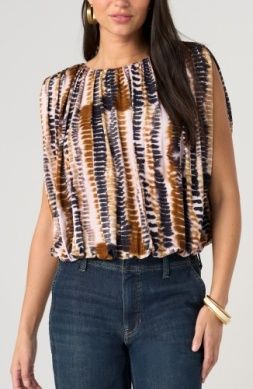LIVERPOOL | WOMENS BLACK/BRONZE MULTI SLEEVELESS BUBBLE TOP