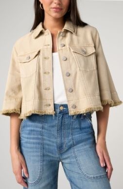 LIVERPOOL | WOMENS  LIGHT KHAKI FRAYED FLOUNCE JACKET