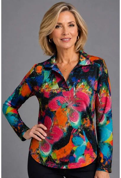 ETHYL | WOMENS BRIGHT MULTI PRINT KNIT  PULLOVER TOP