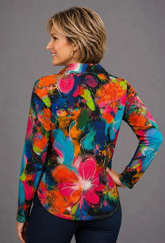 ETHYL | WOMENS BRIGHT MULTI PRINT KNIT  PULLOVER TOP