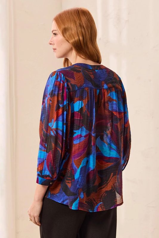 TRIBAL | WOMENS BRIGHT BLUE PRINT DOLMAN SLEEVE BLOUSE