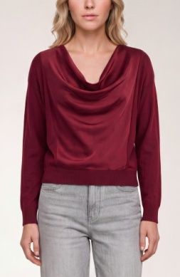 LIVERPOOL | WOMENS CRANBERRY LONG SLEEVE DRAPE NK TOP