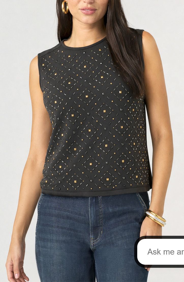 LIVERPOOL | WOMENS BLK EMBELLISHED SLEEVELESS TOP